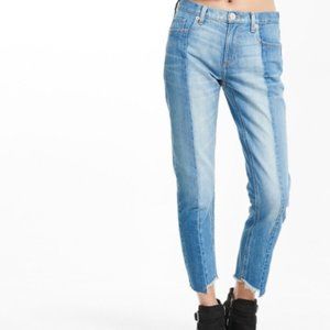Express Two Tone Raw Step Hem Girlfriend Jeans